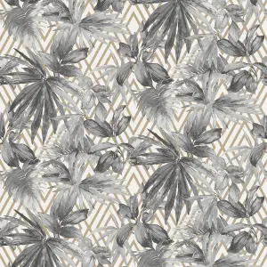 GDUK Geometric Leaf Melun Textured Wallpaper, Grey Gold