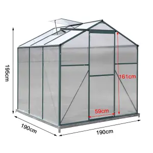 Polycarbonate Greenhouse Walk In Aluminium Frame Garden Green House with Base Foundation,Green,6 x 6 ft