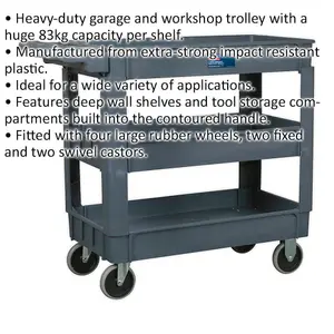 Heavy Duty 3-Tier Workshop Trolley with 83kg Capacity Per Shelf