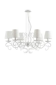 Luminosa PERLA 6 Light Chandeliers with Shades White, K9 Crystals 82cm