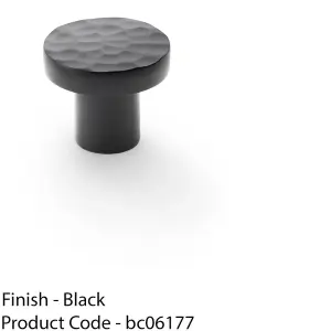 Slim Hammered Door Knob - Matt Black 30mm Round Cupboard Cabinet Pull Handle