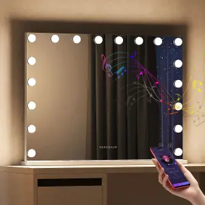 FENCHILIN Hollywood Bluetooth Vanity Makeup Mirror with Lights 18 LED Tabletop Wall