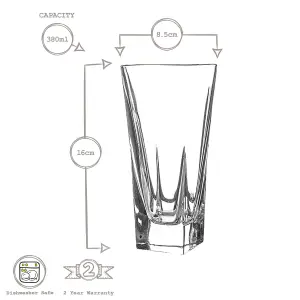 RCR Crystal - Fusion Highball Glasses Set - Modern Cut Glass Cocktail Tumblers - 380ml - 6pc