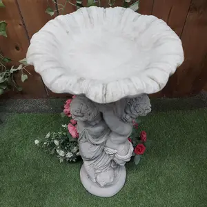 Stone Birdbath Twin Cherub Design