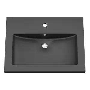 GoodHome Nira Matt Black Rectangular Vanity Basin (W)61.3cm