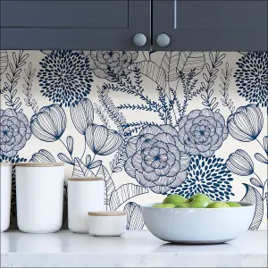 NuWallpaper NUS3830 Secret Garden Peel & Stick Wallpaper, Navy