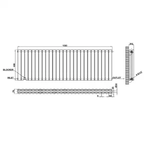 Horizontal Black Double Oval Panel Radiator (H)600mm x (W)1593mm, 10496 BTU.