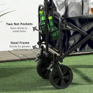 Outsunny Folding Outdoor Storage Trolley Cart Bag Telescopic Handle Brakes Black