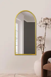 MirrorOutlet Arcus - Gold Metal Framed Arched Wall Mirror 47" X 23.5" (120CM X 60CM)