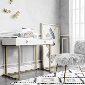 Camila Writing Desk in White / Golden