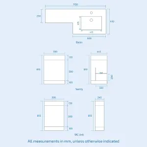 Nes Home 1100mm Right Hand Basin Vanity Cabinet with BTW Toilet White