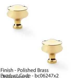 2 PACK - Georgian Round Door Knob - Polished Brass 32mm Kitchen Cabinet Pull Handle