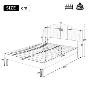 Double Bed-4ft6(135x190cm),with Slatted Frame and Headboard, Youth Bed, Wooden Slatted Support, Easy Assembly, Velvet, Beige 