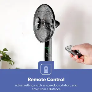 Geepas Black 16" 5 Blades Pedestal Fan with Remote Control Floor Standing Oscillating