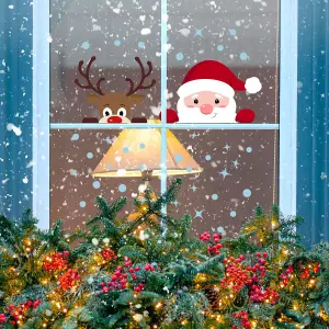 Walplus Peeking Santa & Rudolph Window Clings Rooms Décor