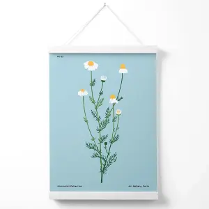 Blue Daisies Flower Market Minimalist Poster with Hanger / 33cm / White