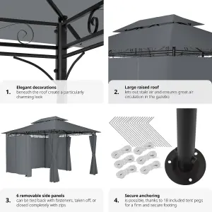 Gazebo Emine - 4 x 3 m, double roof system, 6 side panels, water-repellent - anthracite