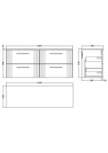 Retro 4 Drawer Wall Hung Vanity Unit with Colour Coordinating Worktop - 1200mm - Satin Soft Black - Balterley