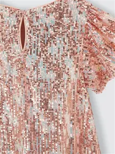 John Lewis Kids' Sequin Party Dress, Rose Gold/Multi