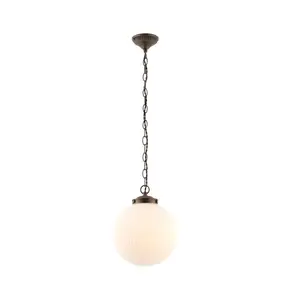 Bateson 1 - Light Globe Pendant Antique Brass/Clear Ribbed Glass / 100cm H x 25cm W x 25cm D