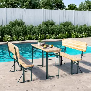 3Pcs Rustic Folding Portable Wooden 4 Seater Garden Dining Set Camping Table and Benches Set 118 cm