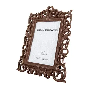 Traditional Aged Bronze Floral Scrollwork 5x7 Photo Frame with Brushed Gold Trim