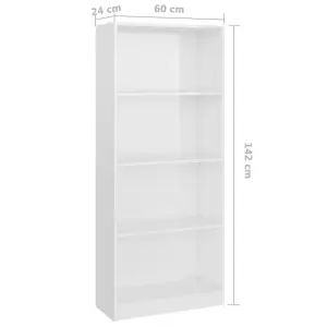 Berkfield 4-Tier Book Cabinet High Gloss White 60x24x142 cm Engineered Wood