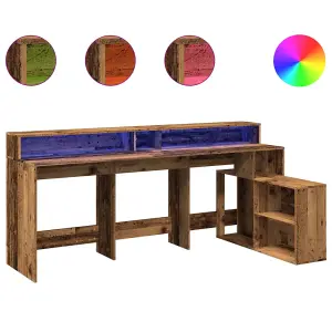 Berkfield Desk with LED Lights Old Wood 200x104x91 cm Engineered Wood