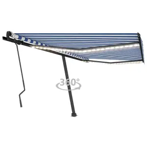 Berkfield Manual Retractable Awning with LED 450x300 cm Blue and White