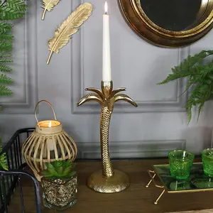 Melody Maison Gold Metal Palm Tree Candle Holder