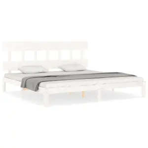 Berkfield Bed Frame with Headboard White Super King Size Solid Wood