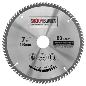 Saxton TCT19080T TCT Circular Saw Blade 190mm x 80 Teeth x 30mm Bore + 16, 20 and 25mm Rings