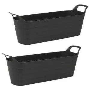 URBNLIVING 44cm Width 2 Pcs Herb Pots with Handles Plastic Flexi Planter Black Flower Box Recycled Troughs