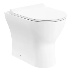 Bubly Bathrooms™ White Back to Wall Rimless Toilet Pan & Soft Close Seat - D Shape