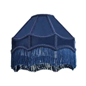 Traditional Victorian Empire Lampshade in Midnight Blue Velvet with Tassels