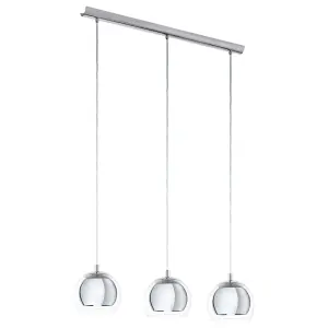 Pendant Ceiling Light Colour Chrome Plated Shade Clear Glass Bulb E27 3x40W