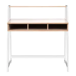 Nautilus Designs Oak Computer Desk with White Frame & Upper Storage Shelf