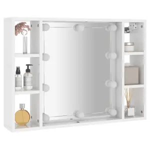 Berkfield Mirror Cabinet with LED High Gloss White 76x15x55 cm