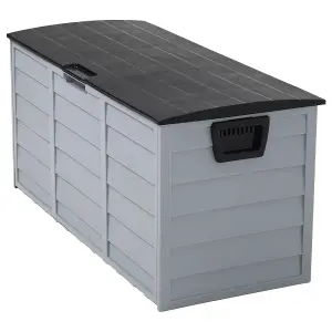 290L Waterproof Lockable Outdoor Garden Storage Box with Wheels, Black and Light Grey