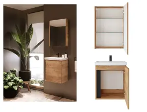 Bathroom 500mm Vanity Unit Set Sink Basin Mirror Cabinet Wall Storage Oak Avir