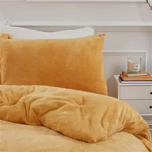 Brentfords Teddy Fleece Duvet Cover Set, Mustard - Single