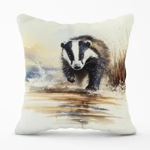 Wading Badger Watercolour Outdoor Cushion 45cm x 45cm