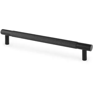 Knurled T Bar Door Pull Handle - Matt Black - 160mm Centres Premium Drawer