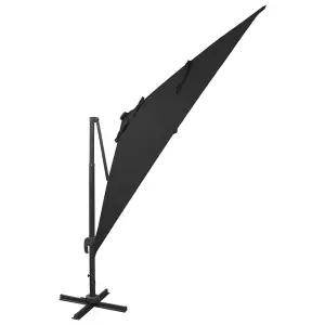 Berkfield Cantilever Umbrella with Pole and LED Lights Black 300 cm