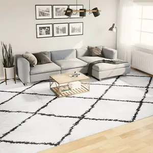 Shaggy Rug PAMPLONA High Pile Modern Cream and Black 300x400 cm