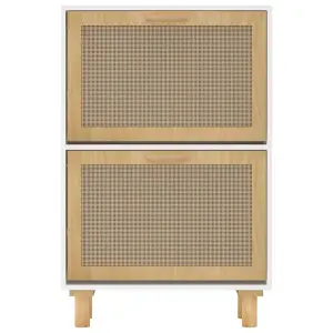 Shoe Cabinet White 52x25x80 cm Engineered Wood&Natural Rattan