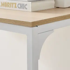 Furniturebox UK Kendrick Oak Effect Desk 120cm for Home Working Study Gaming Office Desk. Elegant White Leg Melamine Desk