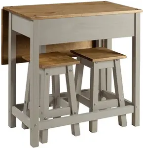 Dunelm Corona Rectangular Drop Leaf Dining Table With 2 Chairs, Pine, Farmhouse, Grey, Pine/Wood