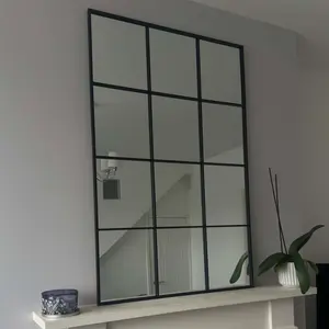 Rectangle Metal Window Panel Mirror Black / 90cm H x 60cm W