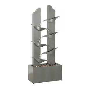 Primrose Elvas Tiered Cascading Zinc Water Feature With Lights 123cm